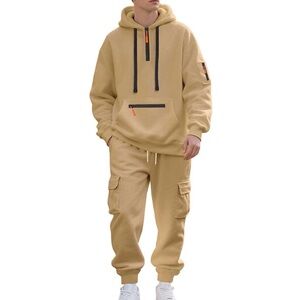 NWT Khaki Tech Fleece 2-Piece Set - Quarter-Zip Hoodie & Cargo Joggers